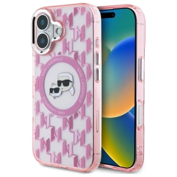 Karl Lagerfeld Hülle für iPhone 16 6,1" Rosa MagSafe IML Monogramm Karl