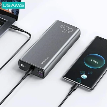 USAMS Powerbank PB59 30000mAh 65W 2xQC3.0+PD Fast Charge czarny/black CMXLOGTC01 (US-CD165) + kabel USB-C-USB-C
