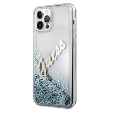 Guess GUHCP12LGLVSBL iPhone 12 Pro Max 6,7" niebieski/blaue Hardcase Glitter Vintage Script
