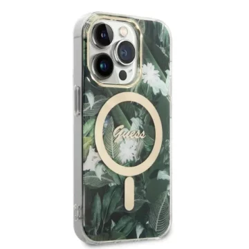 Zestaw Guess GUBPP14XHJEACSA Hülle Ladegerät iPhone 14 Pro Max 6,7" zielony/grüne Hartschale Jungle MagSafe