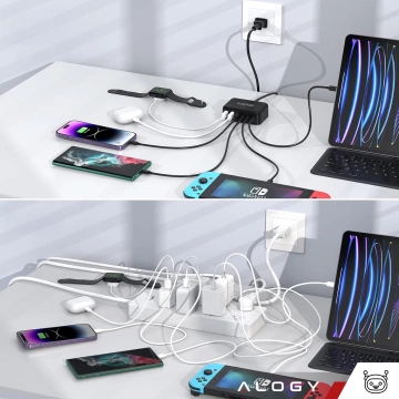 Ładowarka sieciowa 6w1 Super Szybkie Ładowanie 100W GaN 3x USB 3x USB-C Alogy Super Quick Charger Czarna
