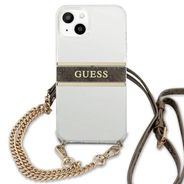 Guess GUHCP13SKC4GBGO iPhone 13 mini 5,4" Transparentes Hardcase 4G Brown Strap Gold Chain