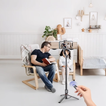 Gimbal stabilny Statyw z pilotem Bluetooth Selfie Stick Lampą LED oświetleniem obrotowy 360° 70cm Techsuit L19s Czarny