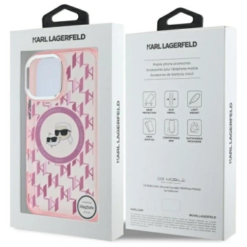 Etui Karl Lagerfeld do iPhone 16 Pro Max 6.9" Różowy MagSafe IML Monogram Karl&Choupette Head 