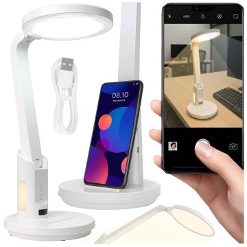 Lampka biurkowa nocna LED – akumulator 6000 mAh, regulacja światła i trybów, miejsce na telefon, stabilna, idealna do nauki i pracy – Alogy MultiStand™ Biała
