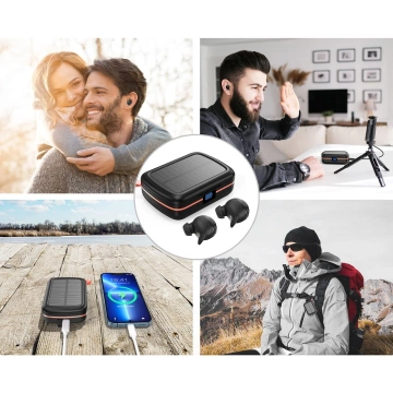 Słuchawki bezprzewodowe Choetech TWS wodoodporne z panelem słonecznym i wbudowanym powerbankiem 2500mAh czarny (BH-T05)