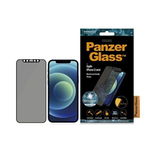 PanzerGlass E2E Superglas für iPhone 12 Mini Case Friendly AntiBacterial Microfracture Privacy schwarz/schwarz