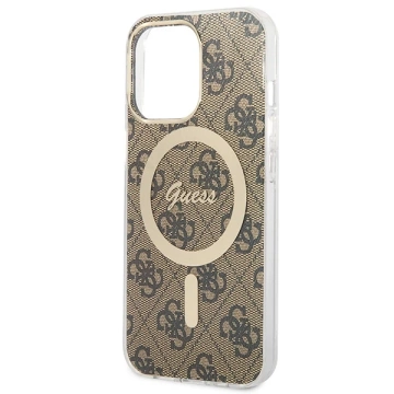 Zestaw Guess GUBPP13LH4EACSW Case+ Charger iPhone 13 Pro brązowy/brown hard case 4G MagSafe Print 