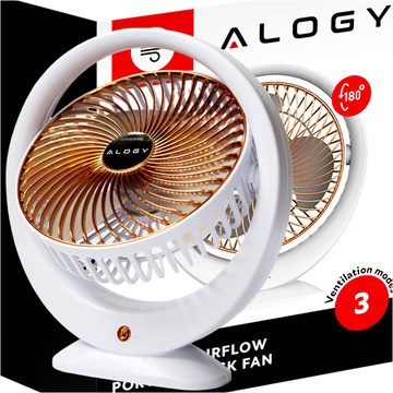 Schreibtischventilator, Standventilator, leistungsstark, klein, tragbar, kabellos, 1200 mAh, USB-C, Alogy White