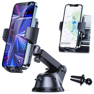 Uchwyt samochodowy do telefonu 2w1 Alogy na szybę do kratki na deskę rozdzielczą Czarny + Kabel USB-C 2.4A 1m