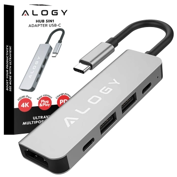 Hub 5w1 USB-C do USB-C PD100W, USB-C, USB.A 2.0, USB.A 3.0, HDMI 4K 30Hz / 1080p 60Hz – Alogy MultiHub™ Do Notebooka Laptopa