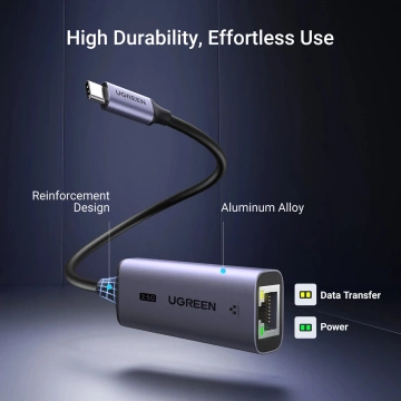 Adapter Ugreen CM648 USB-C do Ethernet RJ45 2.5G Plug&Play Szary