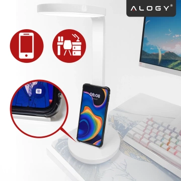 Lampka biurkowa nocna LED – akumulator 6000 mAh, regulacja światła i trybów, miejsce na telefon, stabilna, idealna do nauki i pracy – Alogy MultiStand™ Biała