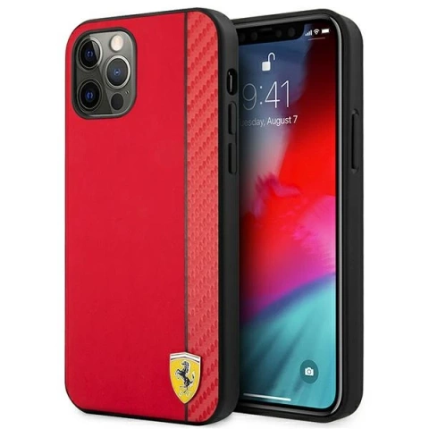 Ferrari iPhone 12 Pro Max 6.7" Hülle Rot/Rot Hardcase On Track Carbon Stripe