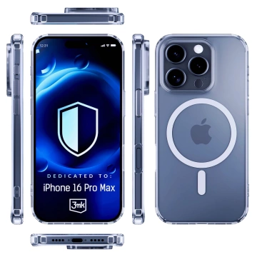Hülle für Apple iPhone 16 Pro Max für MagSafe 3mk MagCase verstärktes Gehäuse gepanzerte transparente Rückseite
