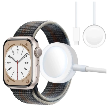 Kabel ładowarka indukcyjna Qi do Apple Watch – magnetyczna, złącze USB-C Type-C, szybkie i stabilne ładowanie, długość 1m 100cm, Alogy WatchCharge™ Biała