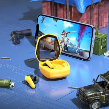 HOCO EW28 TWS Bluetooth-Kopfhörer – Gelb mit Gaming-Modus und Ladeetui