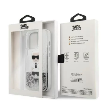 Etui ochronne na telefon Karl Lagerfeld KLHCP13LKICGLS do Apple iPhone 13 Pro / 13 6,1" srebrny/silver hardcase Liquid Glitter Karl&Choupette Head