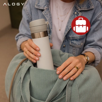 Kubek termiczny Termos Alogy ThermoGo™ 800ml Stalowy Szczelny Pakowny Podróżny do Kawy i Herbaty Sportowy Długo Trzymający Ciepło do Auta i Plecaka Biały