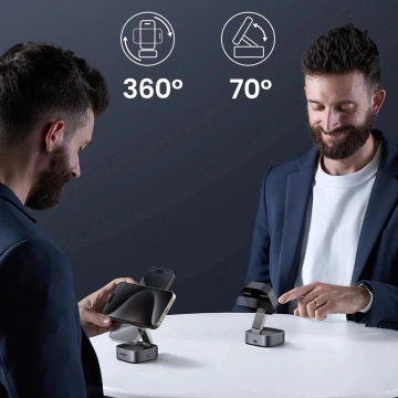 Ugreen W702 3in1 MagSafe Qi2 Ladegerät 15W Faltbar USB-C Schwarz