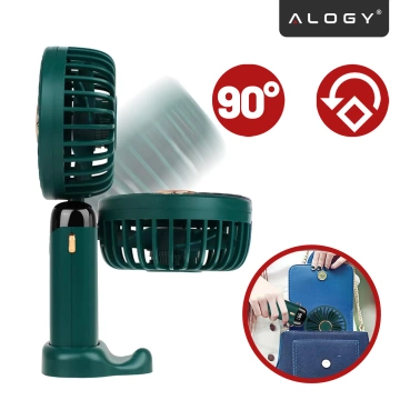 Wentylator Wiatrak Ręczny Bezprzewodowy, Przenośny i Biurkowy, z Uchwytem na Telefon, Ładowanie USB-C, Bateria 18650, Alogy CoolBreeze™ – Zielony