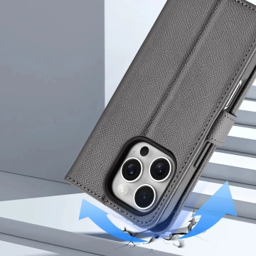 iPhone 16 Pro Max Dux Ducis Lawa Lederhülle mit MagSafe Wallet Grau