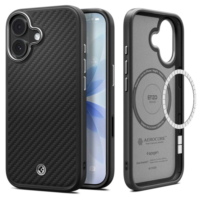 Etui do iPhone 17 Spigen Enzo Aramid ”T” Mag MagSafe Black/Silver