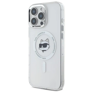 Karl Lagerfeld Hülle für iPhone 16 Pro Max 6,9" Weißes MagSafe Hardcase IML Metall Choupette Head