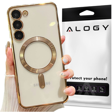 Etui do Samsung Galaxy S24 Mag Safe Glamour Case Ring obudowa ochrona aparatów Alogy Złote przezroczyste