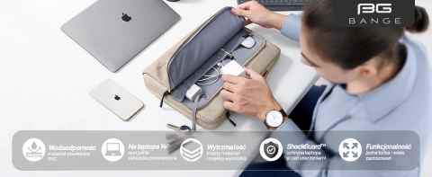 Torba wodoodporna Bange na laptopa do 14" – pojemna i wygodna, odporna i oddychająca, miejska i podróżna do pracy i samolotu, unisex – Beżowa