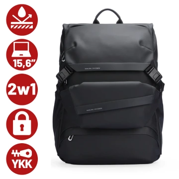 Plecak z Odpinaną Nerką 2w1 Mark Ryden, Bagaż Podręczny, Bezpłatny, Wodoodporny 18L, Z Kieszenią na Laptopa 15.6", Saszetka, Miejski, Podróżny 40x30x14 cm – Czarny