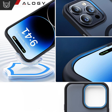Etui do iPhone 15 Pro MagSafe Matt Case Cover matowe obudowa Alogy Ring pancerne na telefon Czarne + Szkło