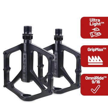 Plattform-Fahrradpedale für MTB-Fahrräder, Aluminium 9/16" Schwarzes Aluminium-Set [2 Stk.]