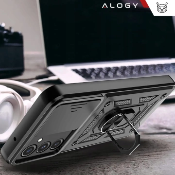 Schutzhülle für Samsung Galaxy S25, gepanzertes Slide Case mit Ringkameraschutz, Camshield Alogy, schwarz