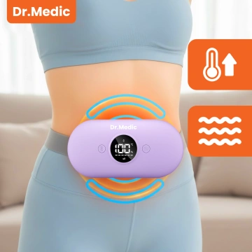 Pas Grzejący z Masażerem na okres i plecy - przeciwbólowy, ciepło + wibracje, 6 poziomów intensywności, akumulator 1800 mAh - Dr.Medic ThermoPulse™ Fioletowy