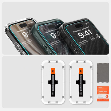 2x Panzerglas für iPhone 15 Spigen Glas.TR „EZ FIT“ Klar