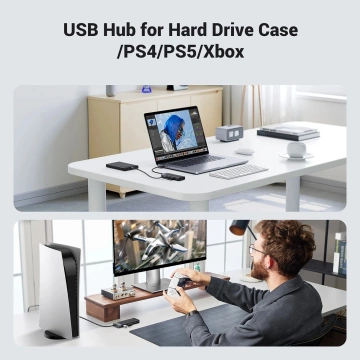 HUB Ugreen CM653 4x USB-A 3.0 5Gb/s zasilanie LED Czarny