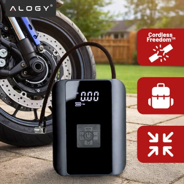 Elektrische Fahrradpumpe für Fahrräder, kabelloser Auto-Luftkompressor, tragbar mit Taschenlampe, 150 PSI Alogy Schwarz