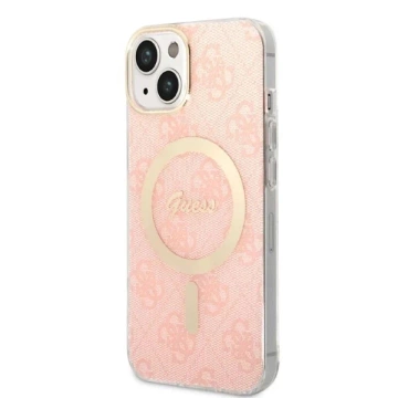 Zestaw Guess GUBPP14SH4EACSP Case Charger iPhone 14 6,1" różowy/pink Hard Case 4G Print MagSafe