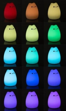 Lampka nocna LED silikonowa dla dzieci 16 kolorów Lampa Kotek kot + pilot