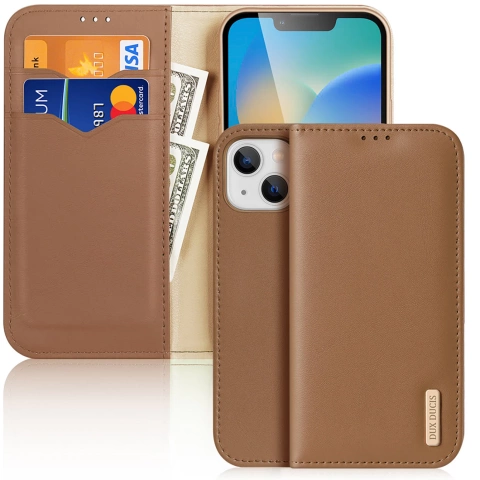 Dux Ducis Hivo Leather Flip Cover Echtes Leder Wallet für Karten und Dokumente iPhone 14 Plus Braun
