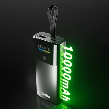 Powerbank SBS 10000mAh 20W PD LCD + kabel USB-C Szary
