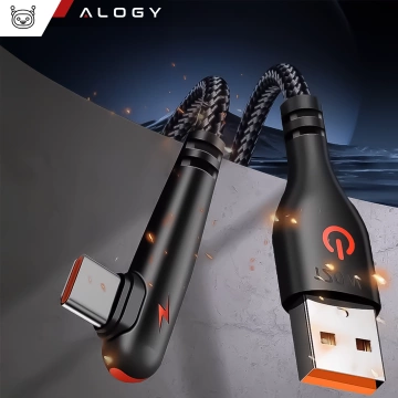 Kabel 200cm USB USB-C mocny szybkie ładowanie 120W Alogy A-C Cable nylonowy przewód Czarny
