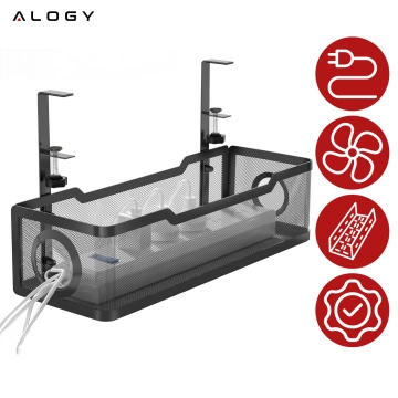 Kabel-Organizer unter der Tischplatte, Ablage für Kabel, Kabelleisten, Tischplatte, Metallschreibtisch, Alogy 34 cm Schwarz