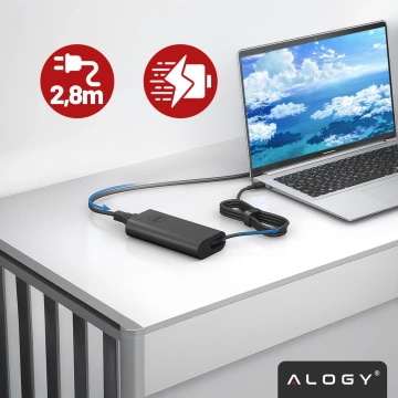 Zasilacz USB-C 65W PD do Laptopów HP Lenovo Asus Apple, Szybkie Ładowanie 20V 3.25A, Długi Kabel 2.8m, Kompaktowy i Wydajny, Alogy PowerBoost™ – Czarny