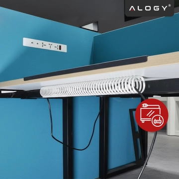 Federbelasteter Kabelorganizer für unter den Schreibtisch – Flexible Kabelmanagement-Abdeckung 50 x 4 cm, selbstklebend, zur Kabelorganisation – Alogy CableStrip™ Weiß