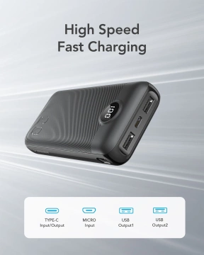 Powerbank Bateria zewnętrzna VEGER L20S - 20 000mAh LCD Quick Charge PD 20W czarny (VP2039PD  / W2039PD )