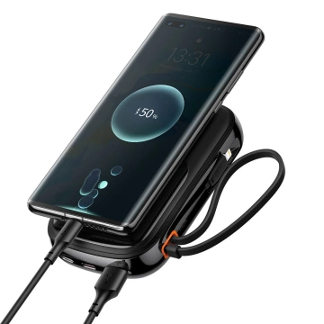 Powerbank z szybkim ładowaniem Baseus Qpow Digital Display 10000mAh 22,5W QC/PD/SCP/FCP z wbudowanym kablem USB-C czarny