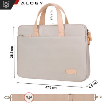 Umhängetasche für Herren und Damen für Laptop, Tablet, 14 Zoll, Reisestoff, Alogy-Bezug, Beige