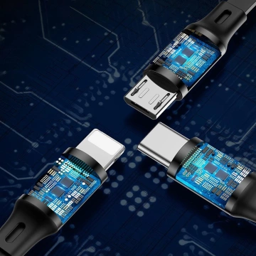 Baseus Golden Loop 3in1 ausziehbares Kabel USB - Micro USB / Lightning / USB-C 3.5A 35cm - 120cm schwarz (CAMLT-JH01)